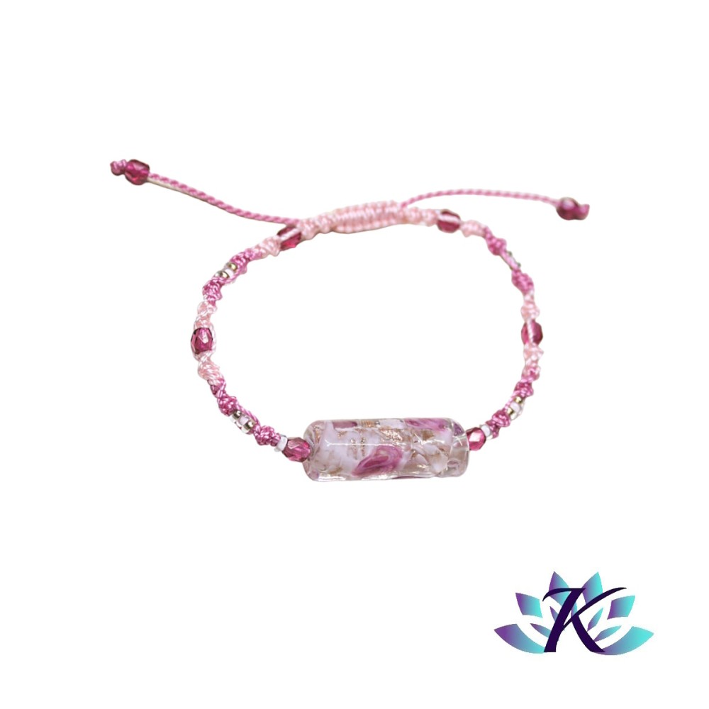 Bracelet Macramé - Perle Tube en Verre de Murano - Fuchsia Rose