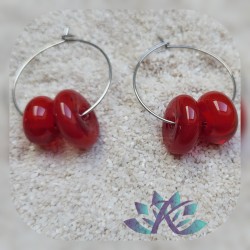 Boucles d' Oreilles Créoles Perles Verre Filé - Rouge