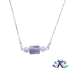 Collier Argent 925 Pierre Gemmes : Calcédoine - Amethyste