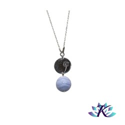 Collier Argent 925 Pierre Gemmes : Calcédoine Bleue Dentelle