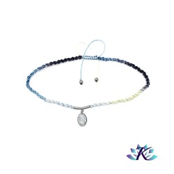 Collier Cordon Macramé Bleu - Jaune - Blanc - Pierre Gemme : Péristérite