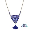 Collier Acier Inoxydable Triangle en Perles Tissées 44mm Tons Bleus Doré