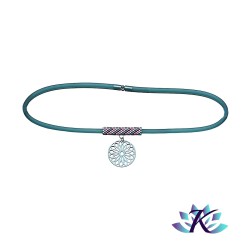 Collier Tube Tissée Pendentif Rosace - Turquoise Rose Noir