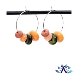 Boucles d' Oreilles Créoles Perles Verre Filé Murano - Vert Orange