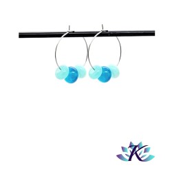 Boucles d' Oreilles Créoles Perles Verre Filé - Vert - Bleu