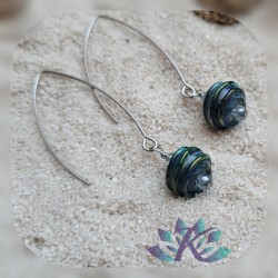 Boucles D'Oreilles Crochets Perles Verre Filé Murano - Bleu - Vert