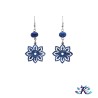 Boucles D'Oreilles Crochets Perles Verre Filé Murano Fleur Bois Peint - Bleu