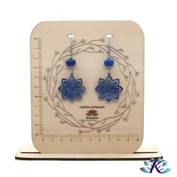 Boucles D'Oreilles Crochets Perles Verre Filé Murano Fleur Bois Peint - Bleu