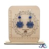 Boucles D'Oreilles Crochets Perles Verre Filé Murano Fleur Bois Peint - Bleu