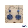 Boucles D'Oreilles Crochets Perles Verre Filé Murano Fleur Bois Peint - Bleu