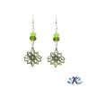 Boucles D'Oreilles Crochets Perles Verre Filé Fleur Bois Peint - Vert