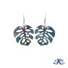 Boucles D'Oreilles Crochets Feuille Monstera en Bois Peint - Multicouleurs