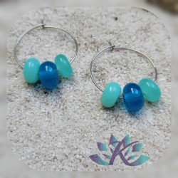 Boucles d' Oreilles Créoles Perles Verre Filé - Vert - Bleu