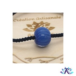 Bracelet Ajustable Perle Verre Filé Murano Bleu