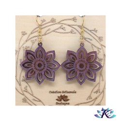 Boucles D'Oreilles Crochets Fleur en Bois Peint
