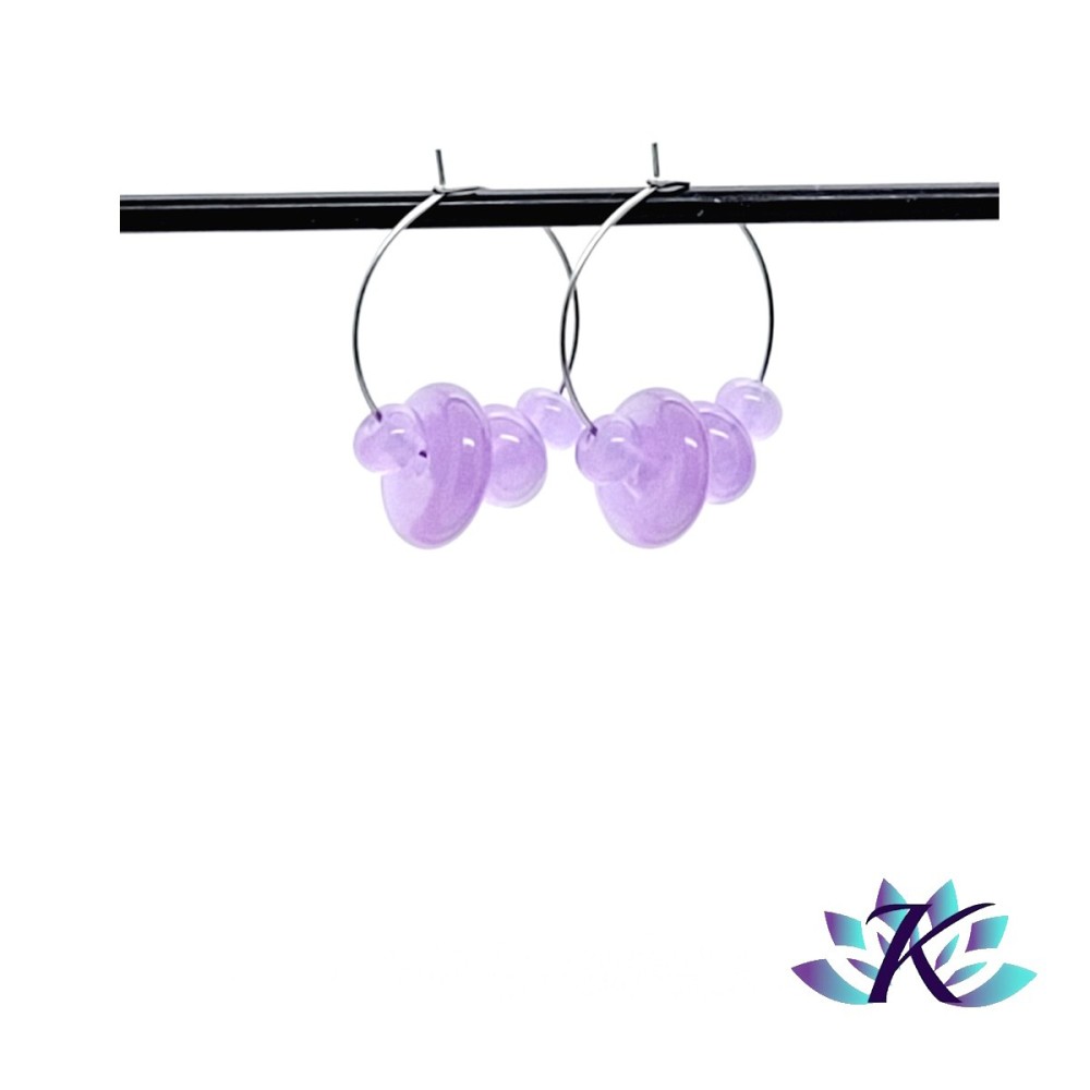 Boucles d' Oreilles Créoles Perles Verre Filé - Violet