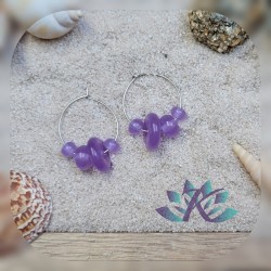 Boucles d' Oreilles Créoles Perles Verre Filé - Violet