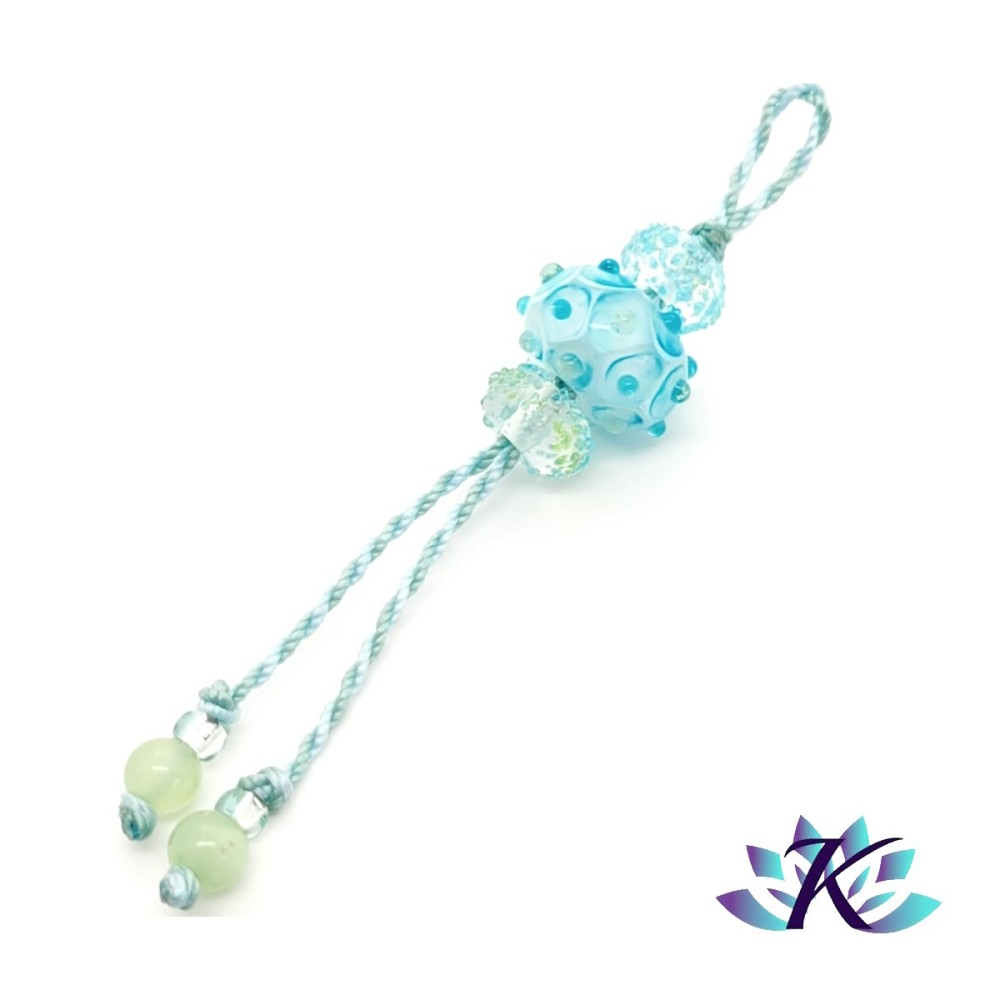 Bijou Accessoire Multifonction Perles Verre Filé Murano - Pierres Gemmes Aventurine - Vert Bleu