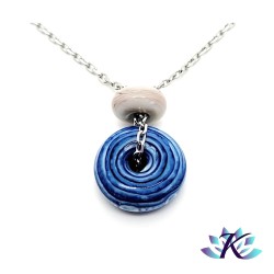 Collier Disque et Perle Verre Filé Murano - La Mer - Bleu Beige