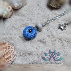 Collier Disque et Perle Verre Filé Murano - La Mer - Bleu Beige