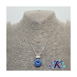 Collier Disque et Perle Verre Filé Murano - La Mer - Bleu Beige