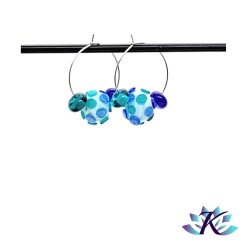 Boucles d' Oreilles Créoles Perles Verre Filé Murano - Un Point C'est Tout  - Bleu Vert