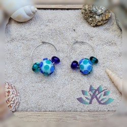 Boucles d' Oreilles Créoles Perles Verre Filé Murano - Un Point C'est Tout  - Bleu Vert