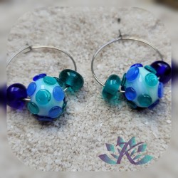 Boucles d' Oreilles Créoles Perles Verre Filé Murano - Un Point C'est Tout  - Bleu Vert