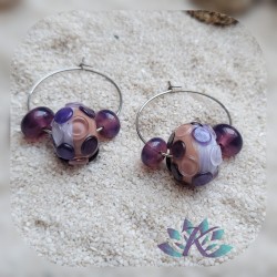 Boucles d' Oreilles Créoles Perles Verre Filé Murano - Un Point C'est Tout  - Violet - Beige rosé