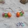 Boucles d' Oreilles Créoles Perles Verre Filé - Orange Vert Rose