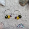 Boucles d' Oreilles Créoles Perles Verre Filé - Vert Jaune Violet