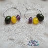 Boucles d' Oreilles Créoles Perles Verre Filé - Vert Jaune Violet