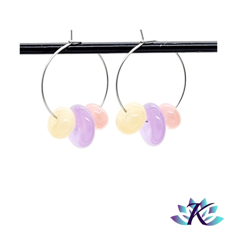 Boucles d' Oreilles Créoles Perles Verre Filé - Violet - Jaune - Rose