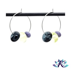 Boucles d' Oreilles Créoles Perles Verre Filé - Gris Bleu - Absinthe - Violet