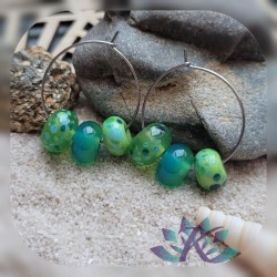 Boucles d' Oreilles Créoles Perles Verre Filé - Confettis - Bleu Vert