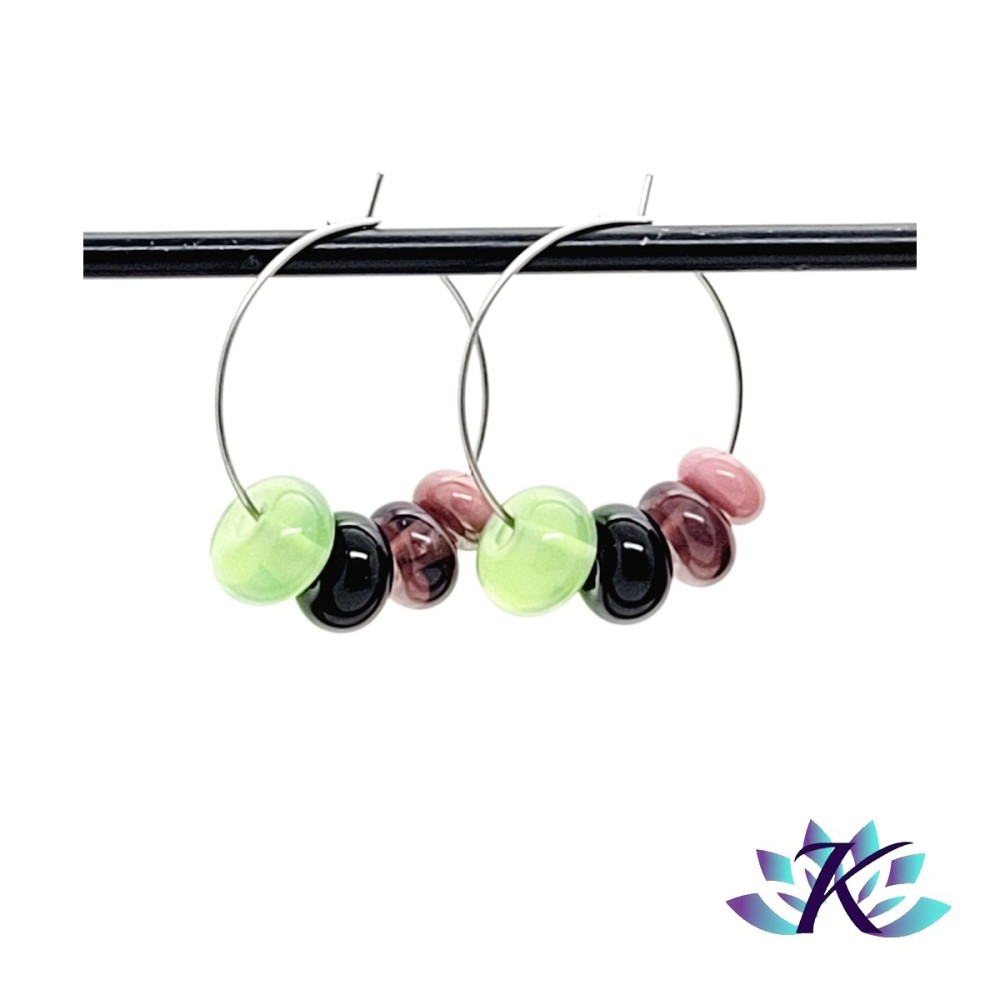 Boucles d' Oreilles Créoles Perles Verre Filé - Bleu Nuit Vert Violet Rose