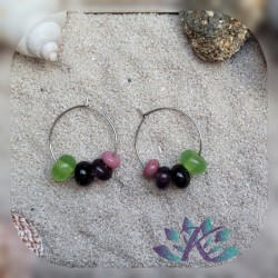 Boucles d' Oreilles Créoles Perles Verre Filé - Bleu Nuit Vert Violet Rose