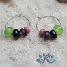 Boucles d' Oreilles Créoles Perles Verre Filé - Bleu Nuit Vert Violet Rose