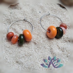 Boucles d' Oreilles Créoles Perles Verre Filé Murano - Vert Orange