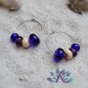 Boucles d' Oreilles Créoles Perles Verre Filé Murano - Bleu - Violet - Beige