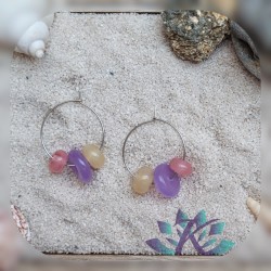 Boucles d' Oreilles Créoles Perles Verre Filé - Violet - Jaune - Rose