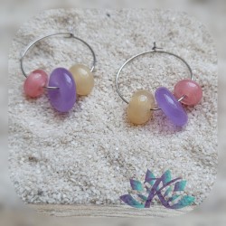 Boucles d' Oreilles Créoles Perles Verre Filé - Violet - Jaune - Rose