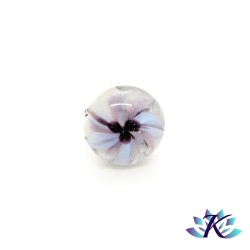 Bague Cabochon Verre Filé Murano Implosion Fleur - Violet Blanc