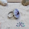 Bague Cabochon Verre Filé Murano Implosion Fleur - Violet Blanc