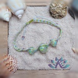 Bracelet Macramé Perles Verre Filé Murano Tons Vert Violet rose