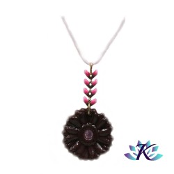 Collier Pendentif Fleur Marron en Verre 24 mm Zirconium Rose