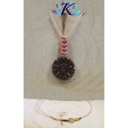 Collier Pendentif Fleur Marron en Verre 24 mm Zirconium Rose