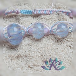 Bracelet Macramé Perles Verre Filé Murano Tons Bleu Violet rose