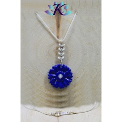 Collier Pendentif Fleur Bleue en Verre 24mm Cabochon Millefiori