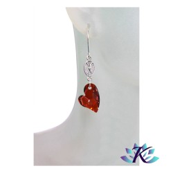 Boucles d'Oreilles Argent 925 Coeur Cristal Autrichien 17mm - Red Magma